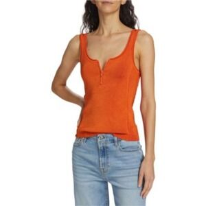 7 For All Mankind Zip Tank Top Sleeveless Knit Ribbed Burnt Orange XS NWT $148‎
